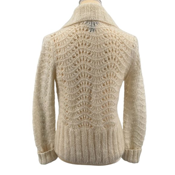 H&M Light Cream Lacey Pattern Cardigan Hand Knitted Acrylic, Mohair, Wool Size S - Picture 2 of 13